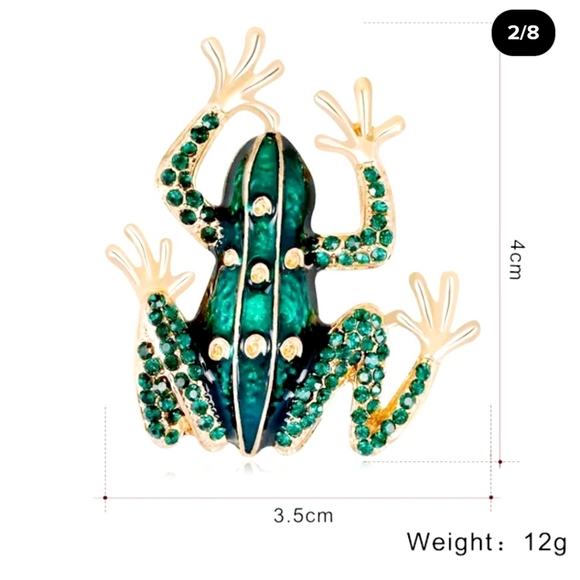 Gold plated green crystal frog necklace/brooch - Picture 15 of 15